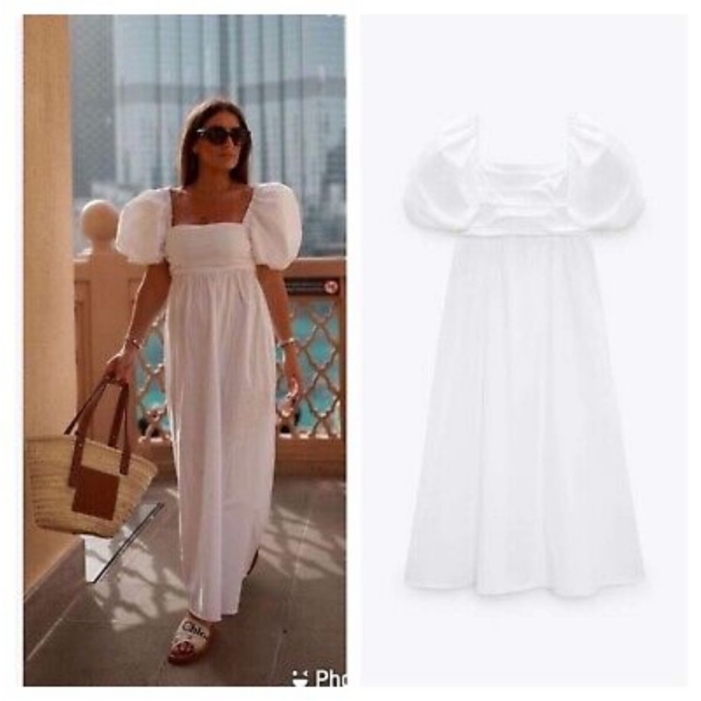 ZARA DRAPED POPLIN PUFF SLEEVE DRESS 7385/399/250